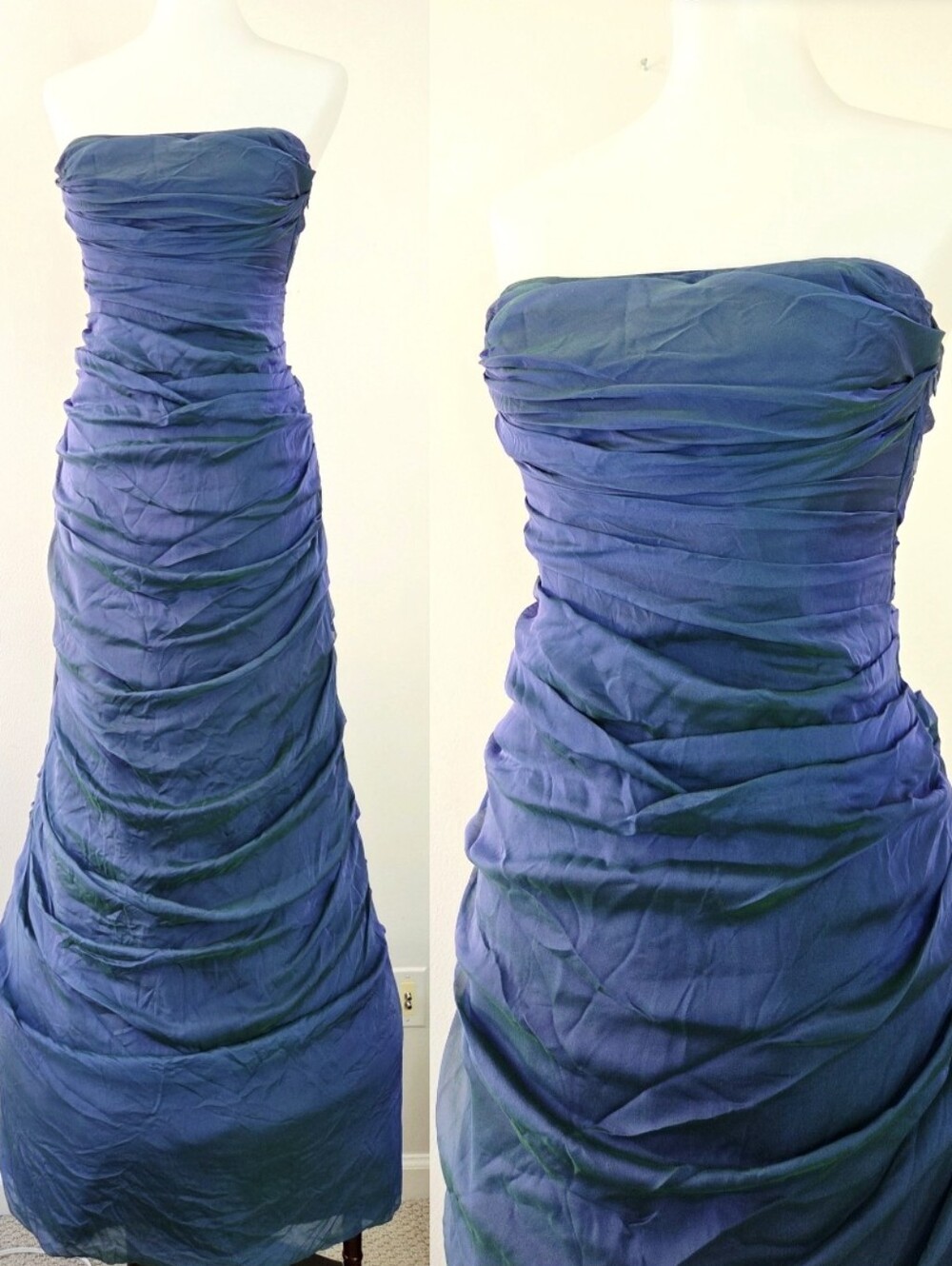Catherine Regehr Silk Color Shift Strapless Ruched Gown Size Medium Mermaid